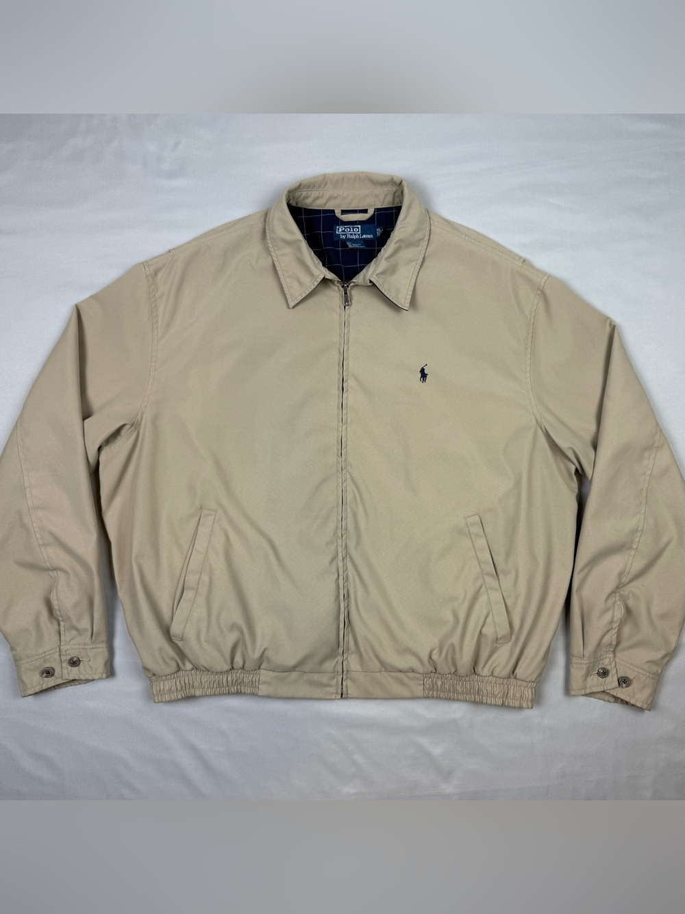 Vtg Polo Ralph Lauren Mens Harrington Jacket XL Khaki/Tan Plaid Lined A5